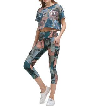 Calvin Klein Performance Women's Printed Cropped Leggings Size XS Teal Blue