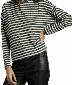 Sanctuary Nikolai Metallic Stripe Cowl Neck Top Black $59 Sweater Size L