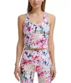 CALVIN KLEIN PERFORMANCE Printed Racerback Cropped Tank Top Pink Size S MSRP $50