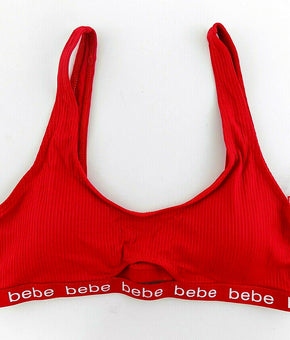 bebe Ribbed bikini swim top Red Womens Size L