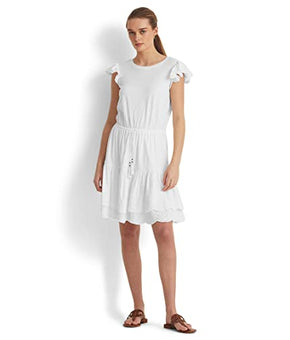 Lauren Ralph Lauren Women's Eyelet Jersey Dress (6, White)