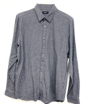 Theory Men's Button down Shirt Cotton Spring Winter Black Gray Size L MSRP $225