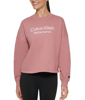 Calvin Klein Women's Stacked Logo Cropped Sweatshirt Pink Size XXL MSRP $60