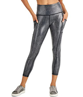 Ideology Women's Active Shine 7/8-Length Leggings Spiral Black Silver Size XL