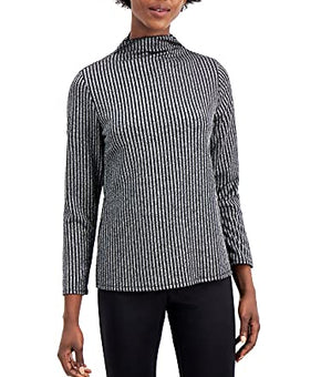 Alfani Womens Ribbed Metallic Turtleneck Top, Dark Gray, Size L