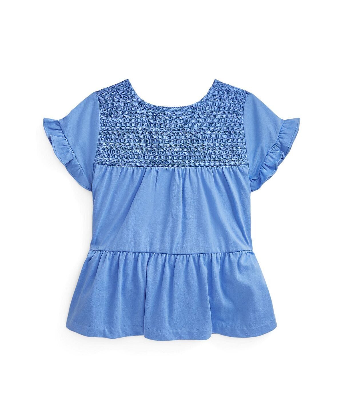 POLO RALPH LAUREN Toddler Girls Smocked Tiered Jersey Top Blue Size S (7) $50