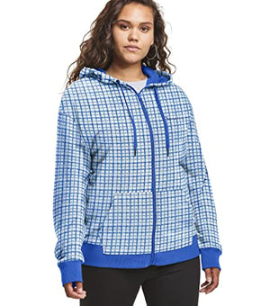 Champion Womens Plus Campus French Terry Zip Jacket, Size 1X, Blue Batik Check