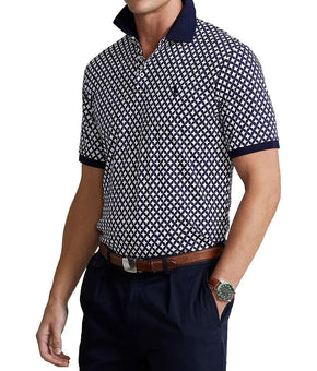 Polo Ralph Lauren Cotton Geo Print Classic Fit Polo Shirt Navy Blue Size S $110