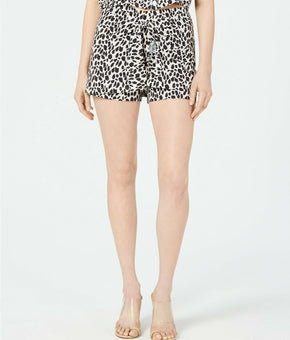 Kendall + Kylie Women Leopard-Print Faux-Wrap Skort Ivory White Black Size S