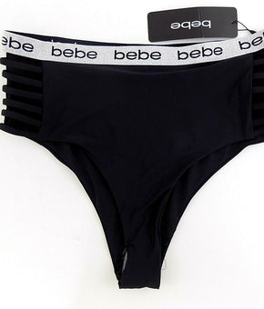 Bebe Womens Strappy Side Swim Bikini Bottom black Size S MSRP $25