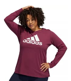 adidas Womens Maroon Red Cotton Ribbed Logo Crew Neck Top Plus Size 1X