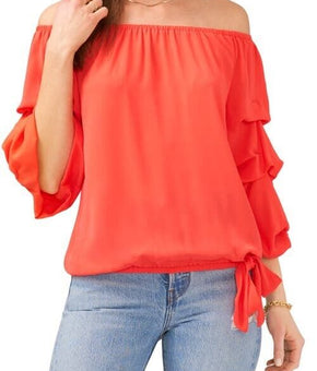 Women's Bubble Sleeve Off the Shoulder Top Red Size XL MSRP $69