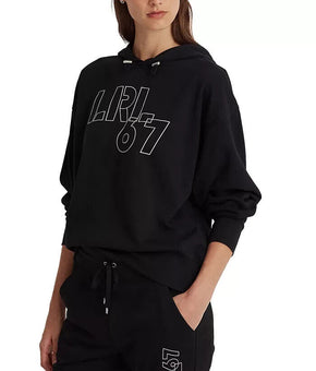 LAUREN RALPH LAUREN Logo French Terry Hoodie Black Size M MSRP $110