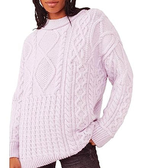 Free People Womens Purple Long Sleeve Crew Neck Wear to Work Sweater S