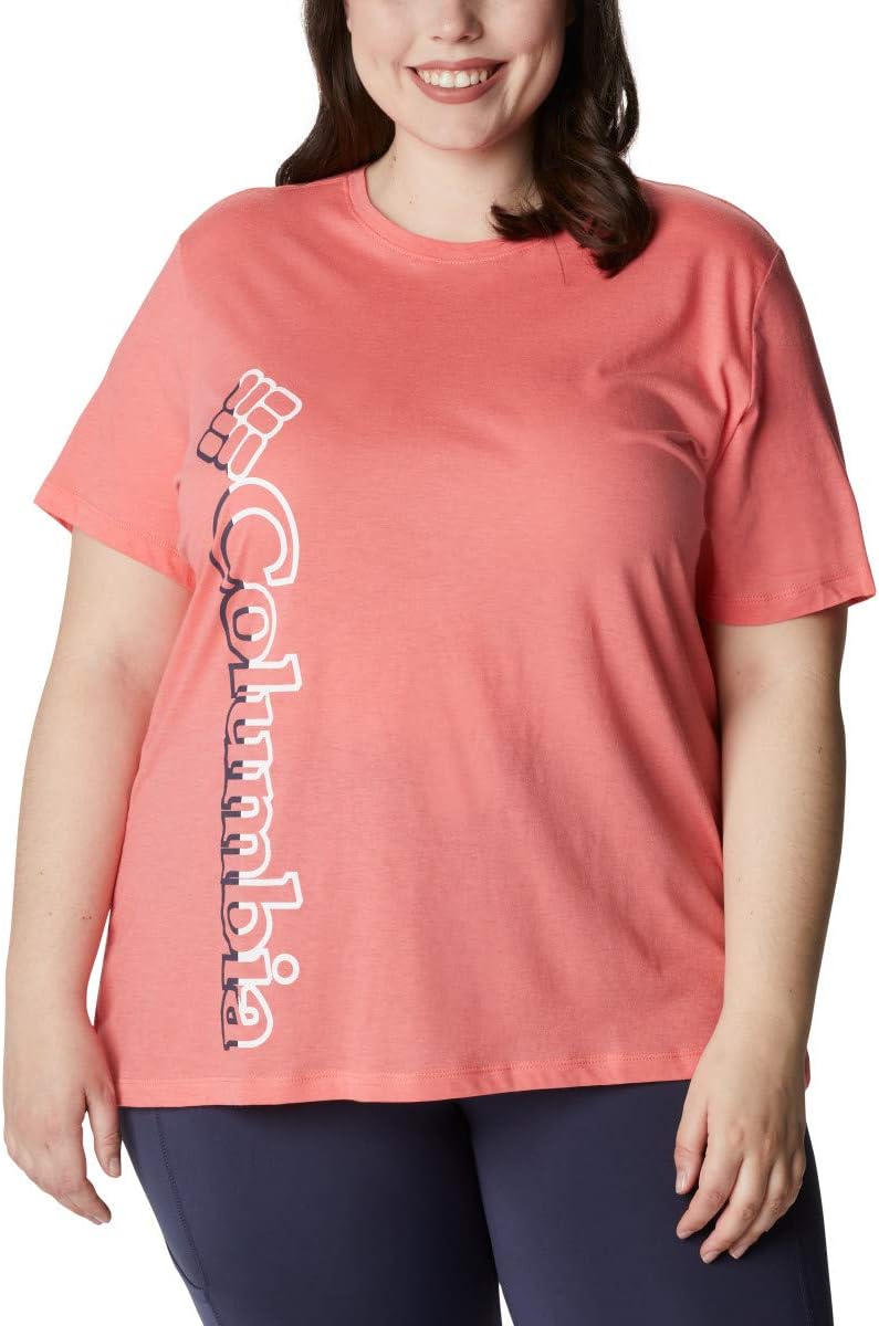 Columbia Women's Bluebird Day Relaxed Crew Neck, Salmon Heather, Plus Size 1X