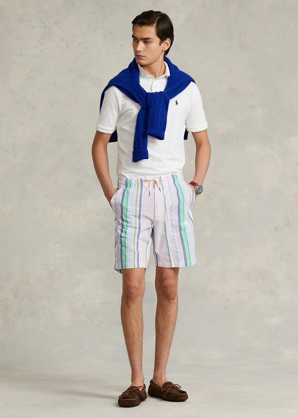 Polo Ralph Lauren 8-Inch Relaxed Fit Seersucker Short Pink Blue Size S MSRP $90