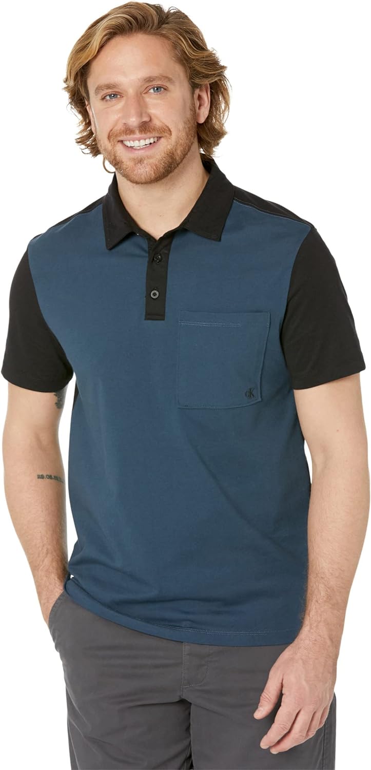 Calvin Klein Men top Short Sleeve Smooth Cotton Polo Ink Navy LS Size L
