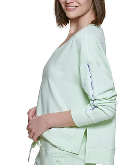 CALVIN KLEIN Women's V-Neck High-Low Sweatshirt Green Size XL MSRP $60