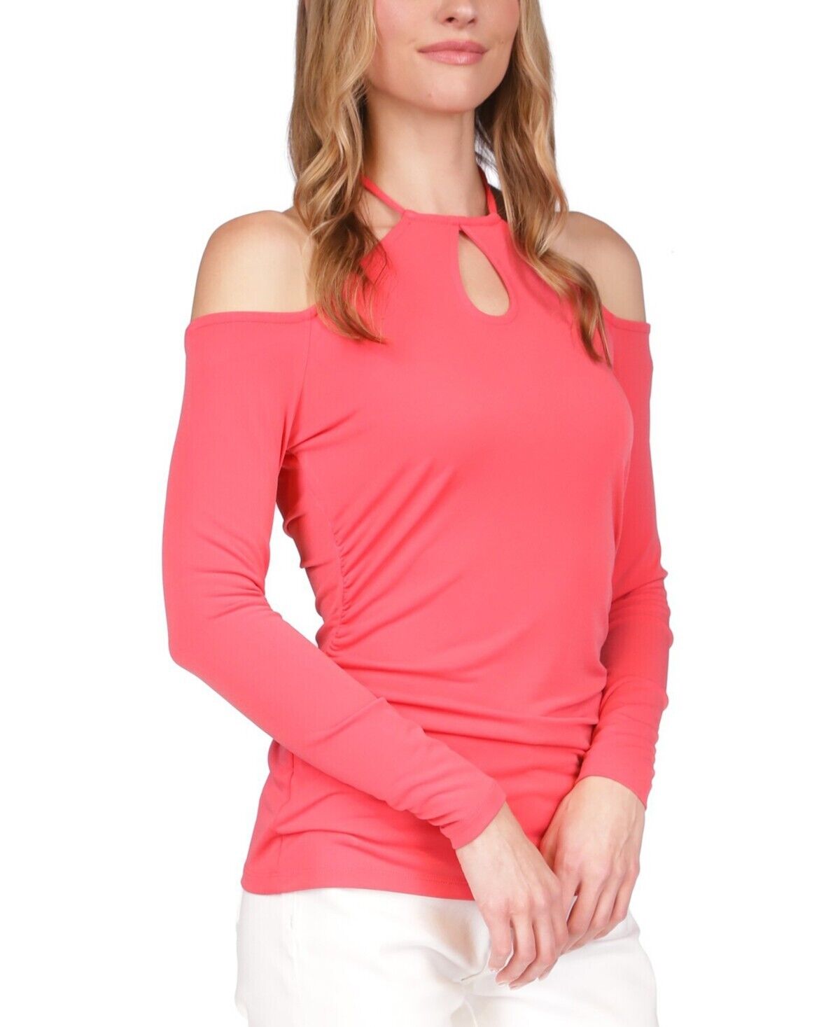 Michael Kors Women's Cold-Shoulder Keyhole Top Pink Size M MSRP $88