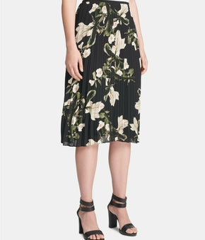 DKNY Floral-Print Pleated Skirt Black Green Women Size 2