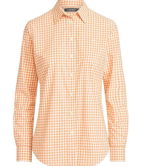 Lauren Ralph Lauren Gingham Button Cotton Shirt Hyannis Port Orange Size M $90