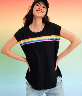 Dkny Womens Sport Rainbow Logo T-Shirt black Size S MSRP $39