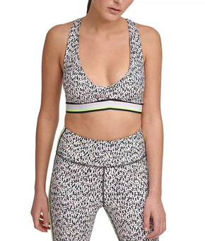 Dkny Womens Sport Printed Low-Impact Sports Bra white Size L MSRP $45