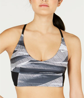 Nike Women Line Up Printed Cross-Back Long-Line Bikini Top Black Size S
