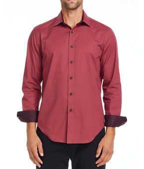 Tallia Men's Slim Fit Black Dot Long Sleeve Shirt Burgundy Wine Red Size S