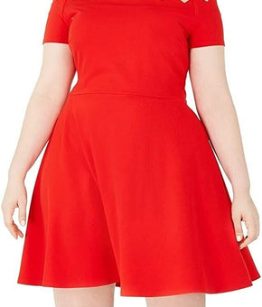 B. Darlin Women????s Plus Scalloped Off-The-Shoulder Mini Dress Style Size 24W Red