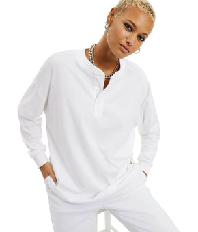 Danielle Bernstein Cotton Henley Top Women's White Size L MSRP $49