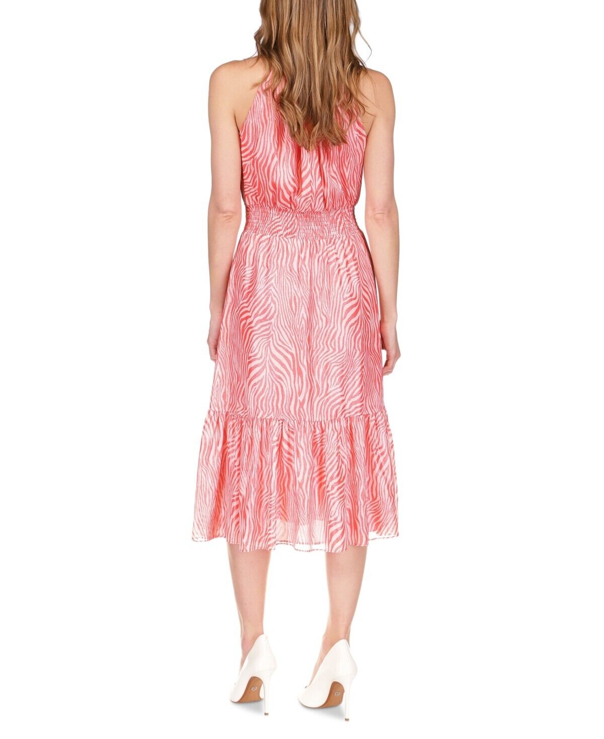 Michael Kors Women's Metallic Zebra Chain Halter Dress Pink Size XL MSRP $195
