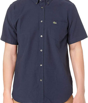 Lacoste Short Sleeve Oxford Button Down Collar Navy Regular Size 42(L) MSRP $90