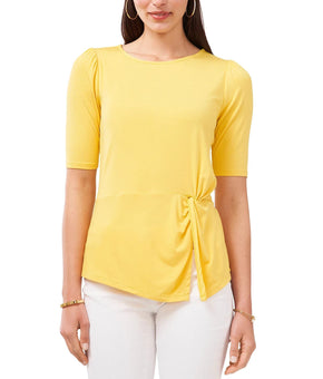 Vince Camuto Solid Side-Twist Split-Hem Top Womens yellow Size L MSRP $59