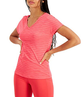 Club Room Ideology Women's Shadow-Stripe T-Shirt (Flamenco Pink, XX-Large)