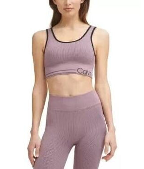 Calvin Klein Performance Seamless Ribbed Medium Impact Sports Bra Size L Purple