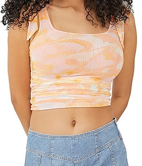 FREE PEOPLE Avenue Print Tank Top Orange Size L MSRP $58