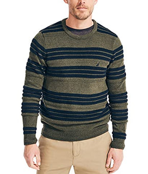Nautica Men's Textured Striped Sweater, Forest Night Heather, Size S Green Olive