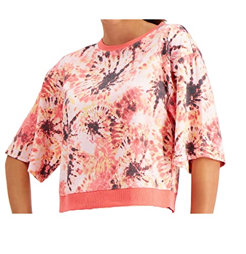 Ideology Womens Printed Short Sleeves Pullover Top Pink Size M