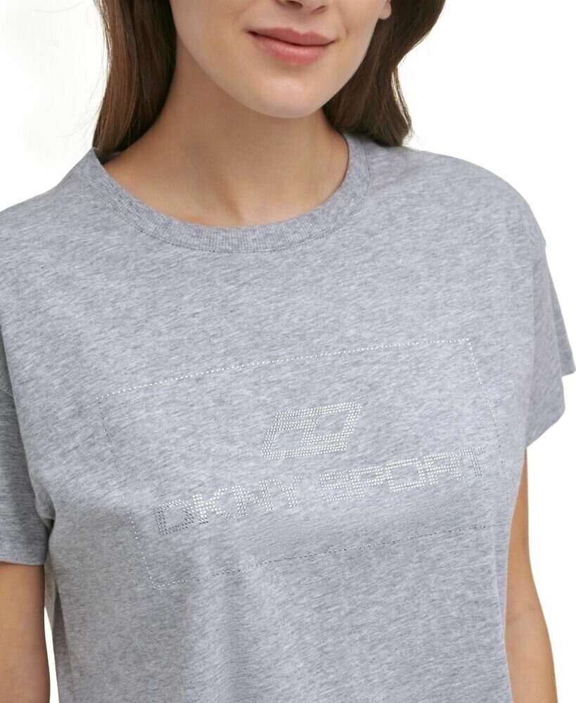 DKNY Womens Sport Cotton Embellished Logo T-Shirt Gray Size XL MSRP $45