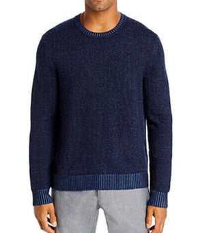 Dylan Gray Men Sweater Plaited Crewneck Waffle-Tight Knit Navy Blue Size L $198