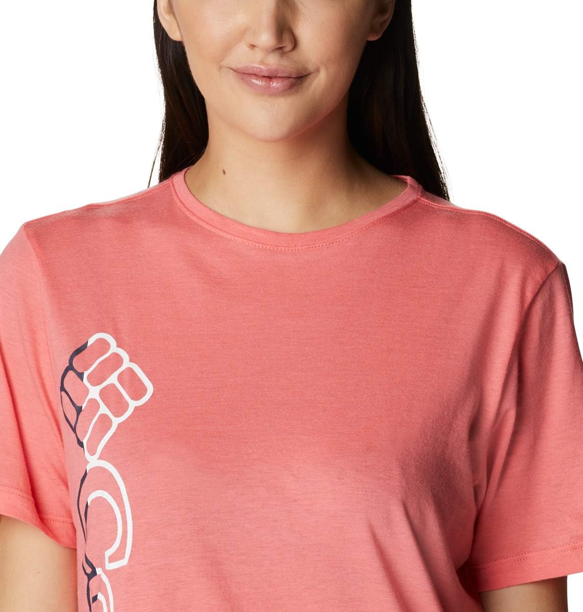 Columbia Women's Bluebird Day Relaxed Crew Neck, Salmon Heathe, Plus Size 1X