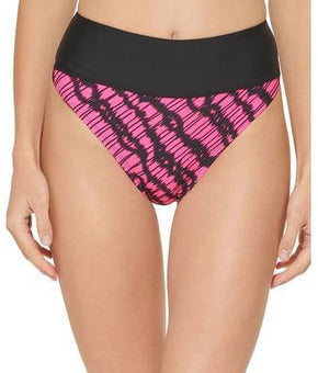 DKNY Black,/PINK Printed High-Waist Bikini Swim Bottom, Pink US Size 2XL