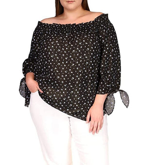 Michael Kors Plus Size 0X Off-the-Shoulder Top Blouse Black MSRP $98