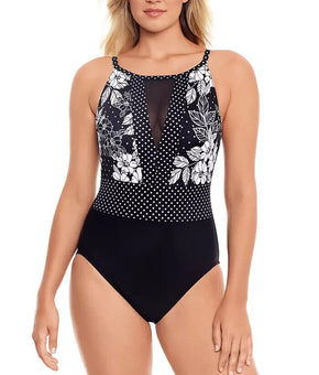 SWIM SOLUTIONS High-Neck One-Piece Swimsuit Black Size 8 MSRP $99