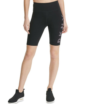 Women's Sport Striped-Logo (Rosebud) High-Waist Shorts DKNY Size XS Black