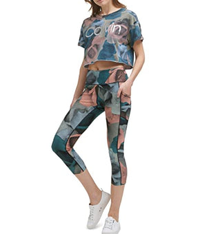 Calvin Klein Performance Women's Printed Cropped Leggings (Teal Dusk, Size XS