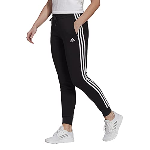 adidas Women's Plus Size Essentials Fleece Tapered Cuff Pants, Black/White, 1X