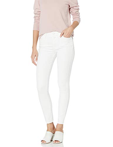 PAIGE Women's Hoxton High Rise Double Button Raw Hem Ankle Jean, Crisp White, 31