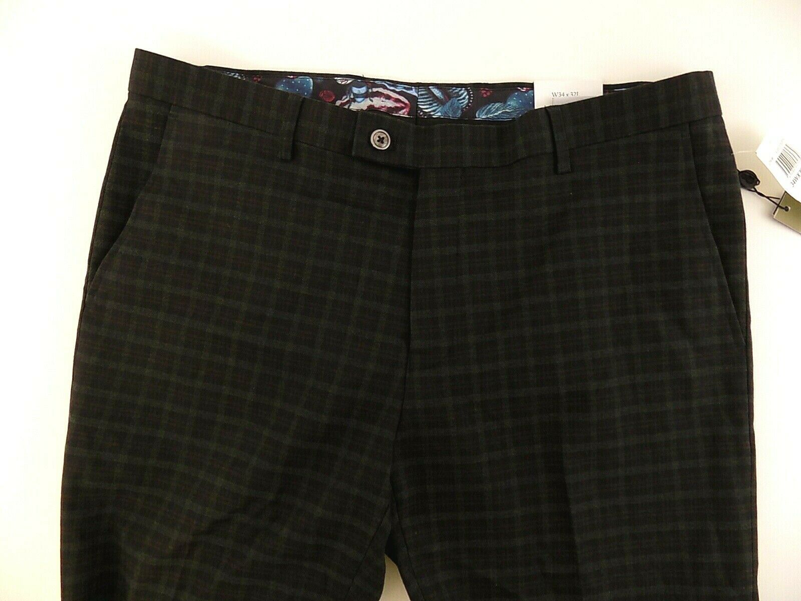 Paisley & Gray Men Limited Edition Check Slim Fit Pants Dark Green Brown 34x32